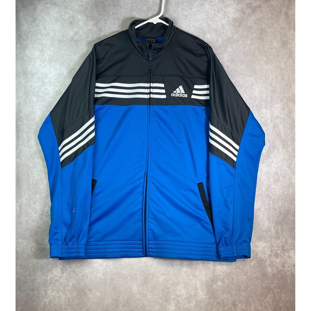 Adidas Track Jacket Mens XL Blue Full Zip Striped Retro Streetwear Soccer Sports